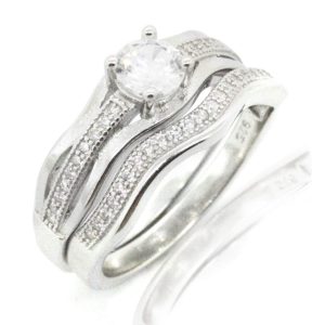 ANILLO DE COMPROMISO Y ARGOLLa CON 2 ONDAS DE CIRCONIAS Y UNA LINEA DE CIRcONIAS 1-09232