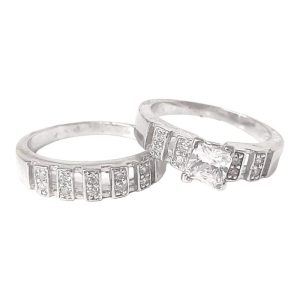 JACKET DE PLATA CON BAGUETTE CON SEPARACIONES Y ANILLO CON CIRCONIA CUADRADA EN EL CENTRO # 7 1-06001