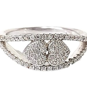 ANILLO CON DOS FILAS A LOS LADOS Y DOS CORAZONES UNIDOS EN EL CENTRO DE MICRO CIRCONIAS #8 1-05956