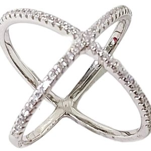 anillo con forma de x con circonias blancas 1-07787