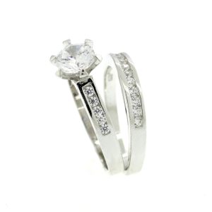 ANILLO JACKET CIRCONIA REDONDA ARGOLLA CON CIRCONIAS CON FLOR DE LYS A LOS LADOS 1-09948