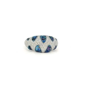 ANILLO CON 9 INCRUSTACIONES DE OPALO AZUL EN FORMA DE HOJAS Y MICROCIRCONIAS 1-11781