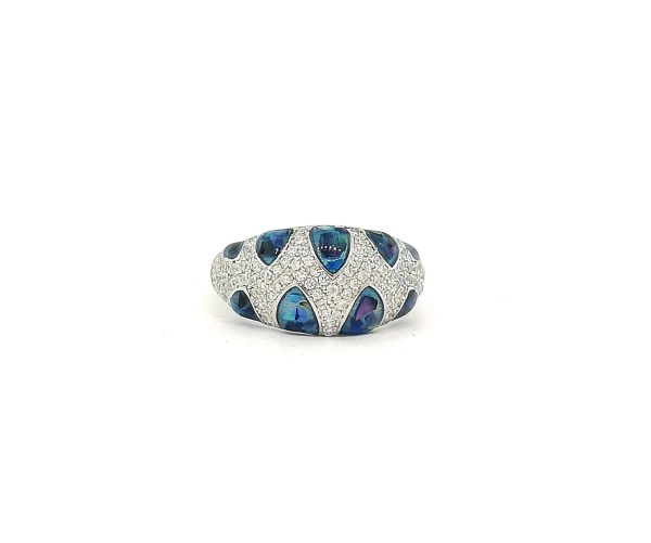 ANILLO CON 9 INCRUSTACIONES DE OPALO AZUL EN FORMA DE HOJAS Y MICROCIRCONIAS 1-11781 2 ANILLO CON 9 INCRUSTACIONES DE OPALO AZUL EN FORMA DE HOJAS Y MICROCIRCONIAS 1-11781