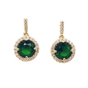 ARETES DORADOS SEMI LARGOS REDONDOS CON CIRCONA VERDE 1-11709