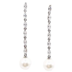 ARETES LARGOS CON CINCO MARQUESAS EN FILA Y UNA PERLA BLANCA AL FINAL 1-11714