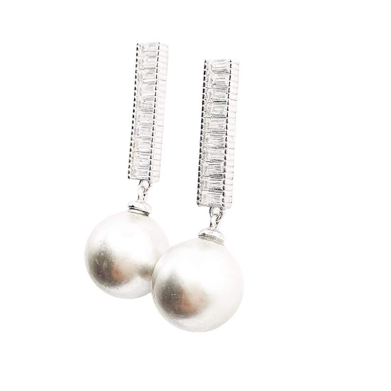 ARETES CON UNA BARRA DE BAGUETTES Y UNA PERLA GRIS COLGANTE 1-11721 3 ARETES CON UNA BARRA DE BAGUETTES Y UNA PERLA GRIS COLGANTE 1-11721 - Imagen 2