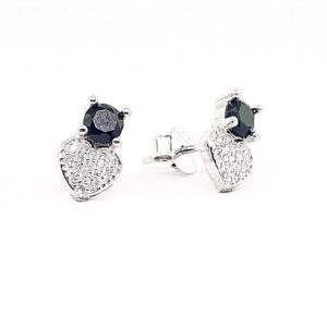 ARETES DE CORAZON CON UNA CIRCONIA NEGRA 1-12383