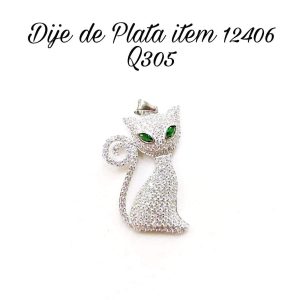 DIJE GATO CIRCONIAS BLANCAS Y OJOS VERDES 1-12406