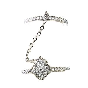 ANILLO DOBLE CON CADENA EN DISEÑO DE TREBOL EN PLATA 925 1-07783