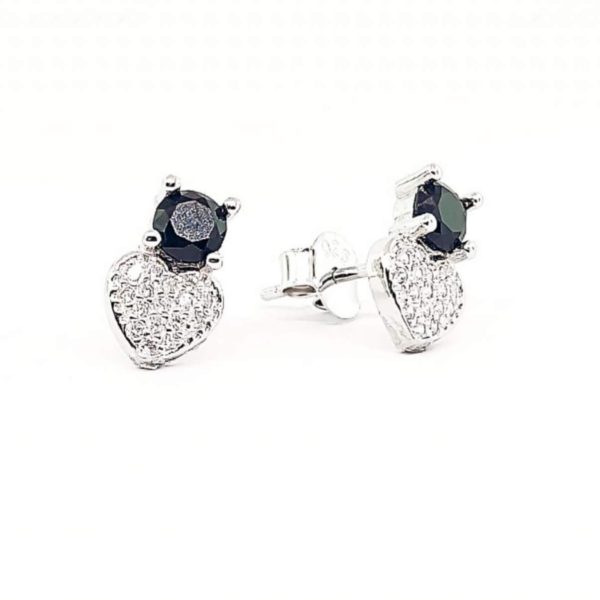 ARETES DE CORAZON CON UNA CIRCONIA NEGRA 1-12383 2 ARETES DE CORAZON CON UNA CIRCONIA NEGRA 1-12383