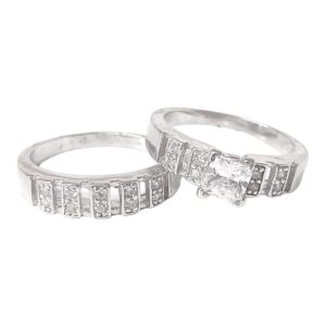 JACKET DE PLATA CON BAGUETTE CON SEPARACIONES Y ANILLO CON CIRCONIA CUADRADA EN EL CENTRO # 7 1-06001