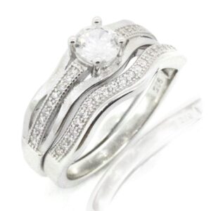 ANILLO DE COMPROMISO Y ARGOLLa CON 2 ONDAS  DE CIRCONIAS Y UNA LINEA DE CIRcONIAS 1-09232
