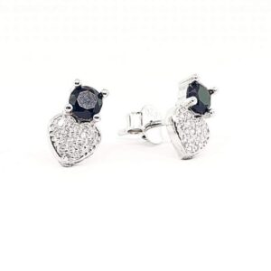 ARETES DE CORAZON CON UNA CIRCONIA NEGRA 1-12383