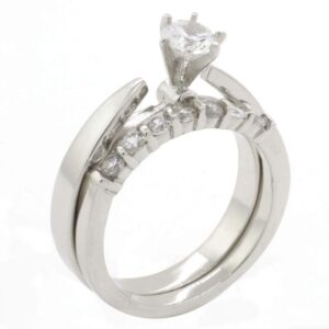 JACKET ANILLO LISO CON UNA CIRCONIA ABIERTO A LOS LADOS Y ARGOLLA CON SIETE CIRCONIAS 1-07905