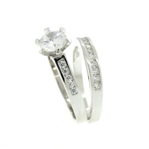 ANILLO JACKET CIRCONIA REDONDA ARGOLLA CON CIRCONIAS CON FLOR DE LYS A LOS LADOS 1-09948
