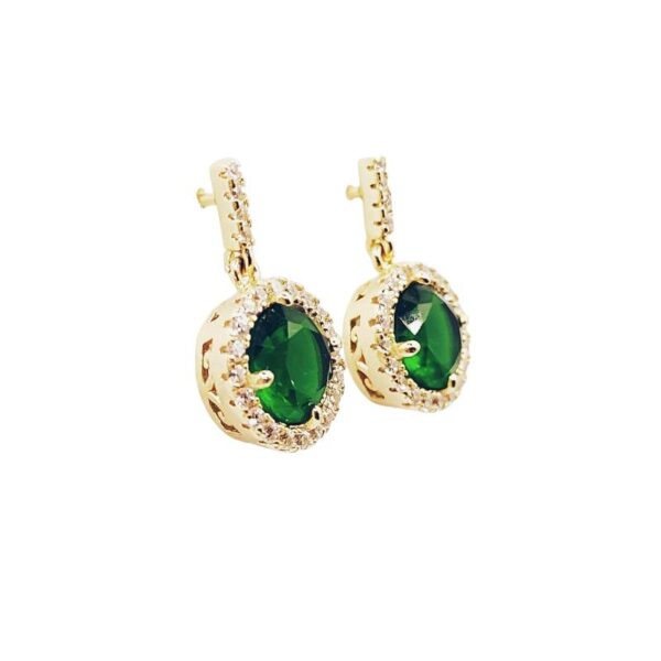 ARETES DORADOS SEMI LARGOS REDONDOS CON CIRCONA VERDE 1-11709 3 ARETES DORADOS SEMI LARGOS REDONDOS CON CIRCONA VERDE 1-11709 - Imagen 2